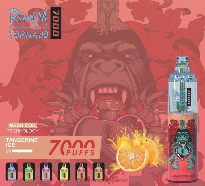 RandM Vape Erfahrung | RandM Tornado 00P2166 7000 Airflow Control Vape-Gerät 1St Mandarineneis